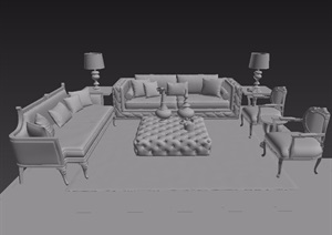 欧式客厅沙发茶几、桌椅组合设计3d模型