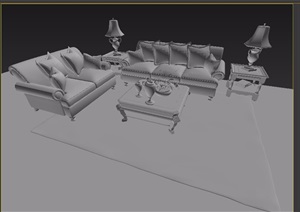 详细完整的欧式沙发茶几、桌椅组合设计3d模型