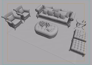 欧式详细的沙发茶几组合设计3d模型