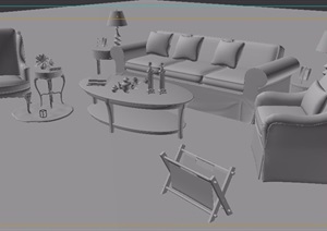 欧式完整的详细沙发茶几、桌椅组合设计3d模型