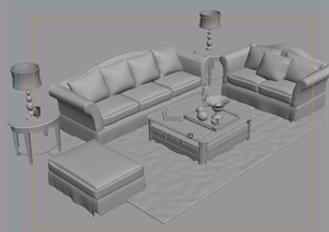欧式详细的室内沙发茶几组合设计3d模型