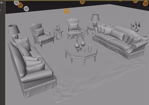 详细的欧式沙发茶几、桌椅组合设计3d模型