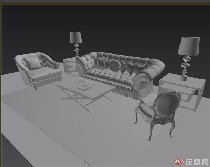 详细的欧式沙发茶几、桌椅组合设计3d模型