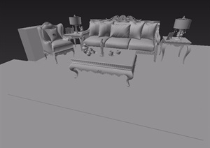 欧式独特客厅沙发茶几、桌椅组合设计3d模型