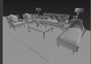 沙发茶几、桌椅组合素材3d模型
