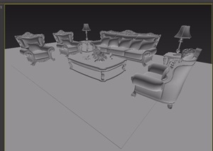 某独特详细沙发茶几、桌椅组合设计3d模型