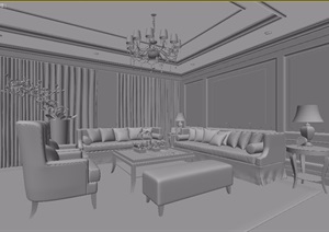 简约欧式风格详细客厅沙发茶几组合素材设计3d模型