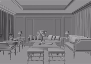 法式欧式客厅沙发椅子组合素材3d模型