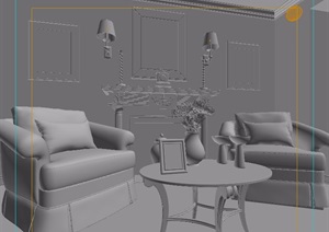 欧式单人沙发壁炉组合设计3d模型