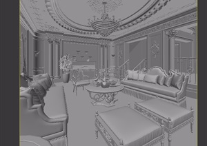 欧式别墅客厅沙发椅子凳子组合3d模型