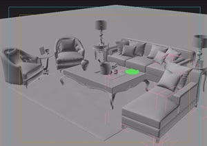 某详细沙发茶几、桌椅组合设计3d模型