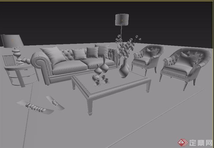 完整的沙发茶几、桌椅组合设计3d模型