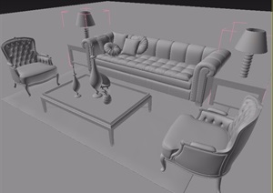 欧式沙发茶几、桌椅组合3d模型