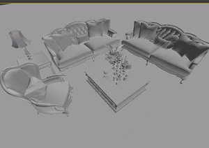 欧式沙发、桌椅素材组合设计3d模型