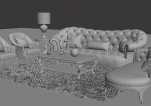 详细沙发、桌椅组合设计3d模型