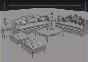 某整体详细的沙发茶几、桌椅组合设计3d模型