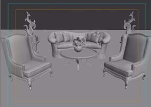 客厅独特的沙发茶几、桌椅组合设计3d模型