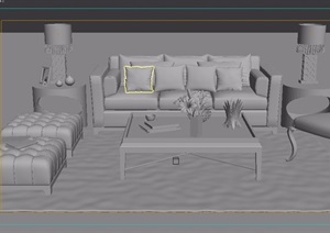 详细客厅沙发茶几、桌椅组合设计3d模型
