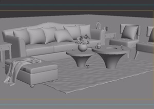 某客厅欧式沙发茶几、桌椅组合设计3d模型