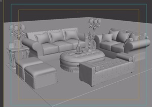 整体完整详细的沙发、桌椅组合设计3d模型