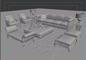 详细的整体沙发茶几、桌椅组合设计3d模型