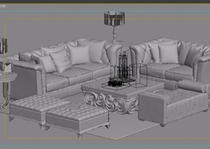 详细的沙发茶几、桌椅组合设计3d模型