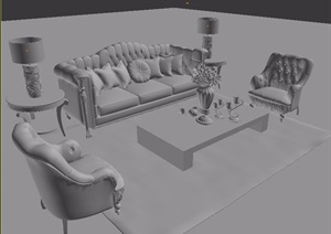 独特整体详细的沙发茶几、桌椅组合设计3d模型