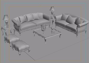 客厅详细的沙发、茶几、桌椅组合设计3d模型