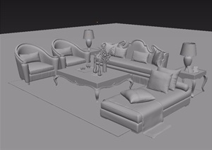 客厅室内沙发、桌椅组合设计3d模型
