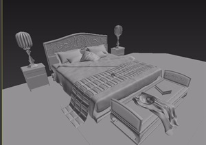 详细中式室内卧室床设计3d模型