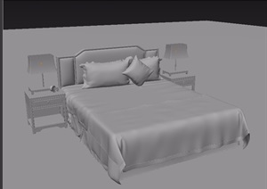 详细的中式室内卧室床柜设计3d模型