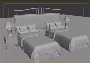 中式室内双人卧室床设计3d模型