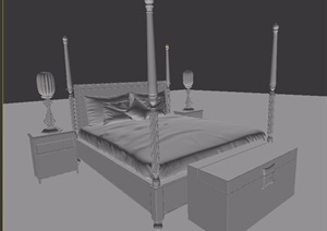 中式室内卧室床柜组合设计3d模型