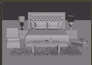 中式室内卧室床柜、椅子设计3d模型