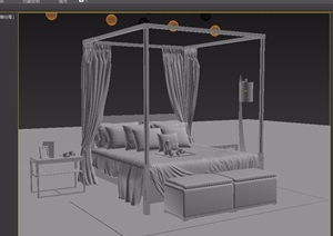 中式室内卧室床、桌凳设计3d模型
