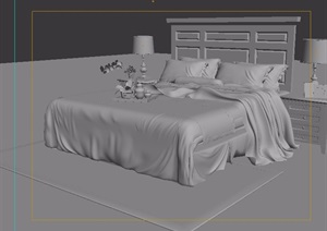完整的中式室内卧室床设计3d模型