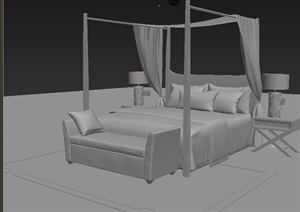 中式室内卧室床柜、沙发、台灯设计3d模型