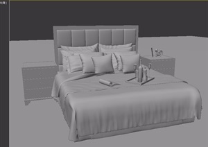 中式室内卧室床柜素材3d模型