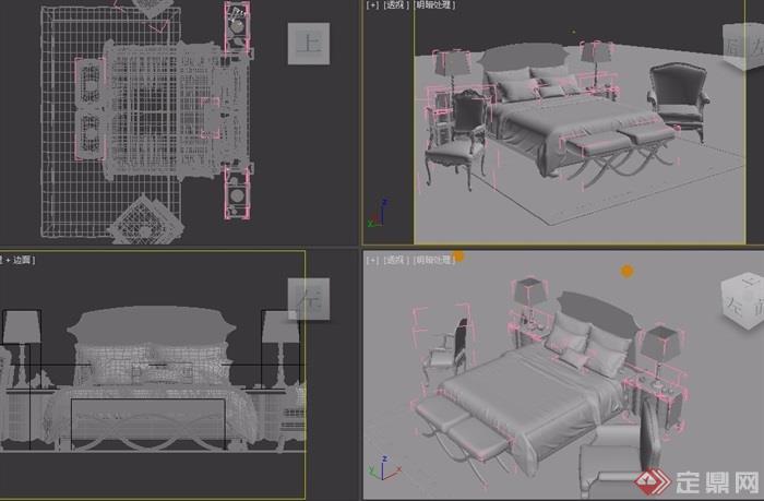 室内卧室床柜、椅子设计3d模型