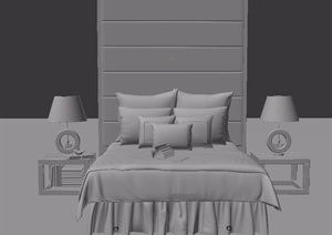 中式住宅室内卧室床设计3d模型