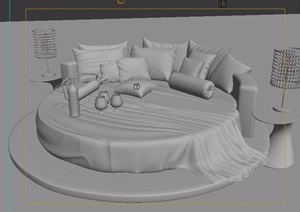 现代室内卧室园床素材设计3d模型