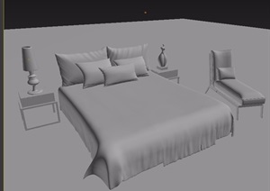 现代室内卧室床柜、躺椅素材设计3d模型