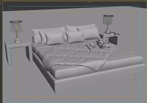 现代室内卧室床、台灯、桌子素材设计3d模型