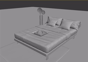 现代室内卧室床及装饰素材设计3d模型