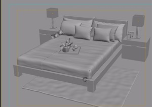 现代室内卧室床柜、台灯设计3d模型