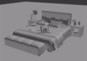 现代室内卧室床柜、装饰素材设计3d模型