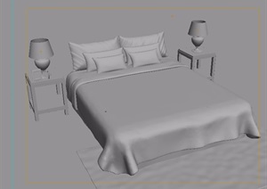 现代室内卧室床。桌素材设计3d模型
