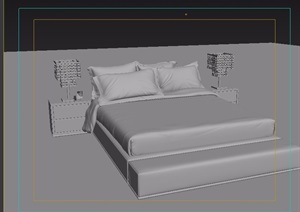 现代室内主卧室床柜、台灯素材设计3d模型