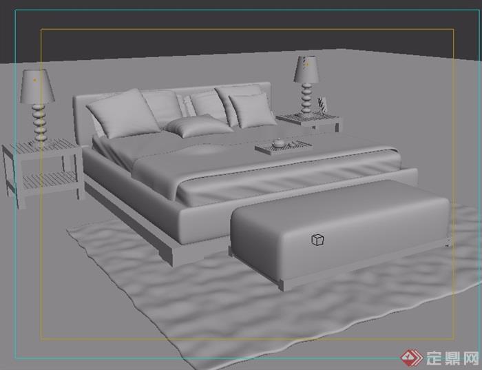 现代室内卧室床节点设计3d模型