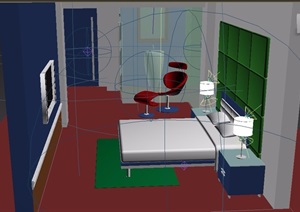 现代风格详细的住宅室内卧室床空间3d模型